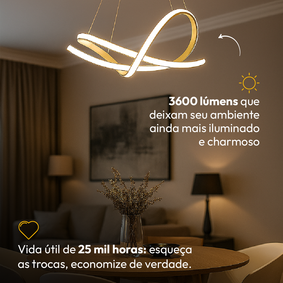 Lustre Luminaria Pendente de Led Iris 36w 3 variações de Luz Cor Dourado Alut By Avant