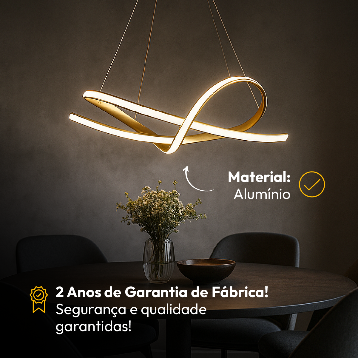 Lustre Luminaria Pendente de Led Iris 36w 3 variações de Luz Cor Dourado Alut By Avant