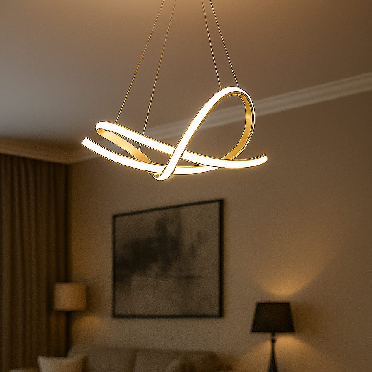 Lustre Luminaria Pendente de Led Iris 36w 3 variações de Luz Cor Dourado Alut By Avant