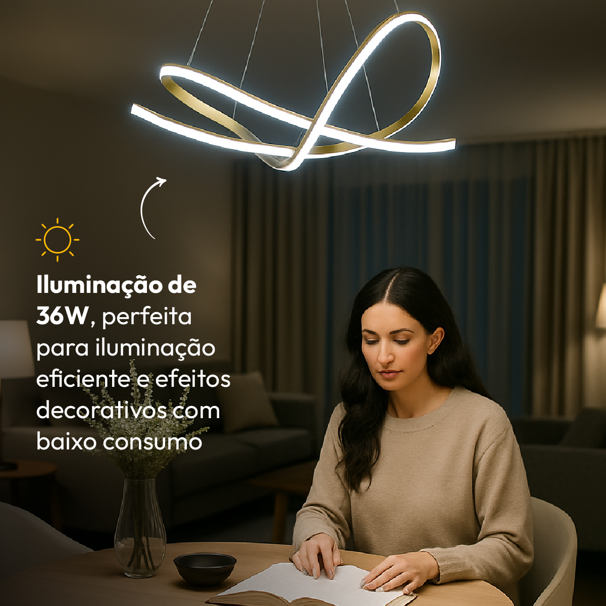 Lustre Luminaria Pendente de Led Iris 36w 3 variações de Luz Cor Dourado Alut By Avant