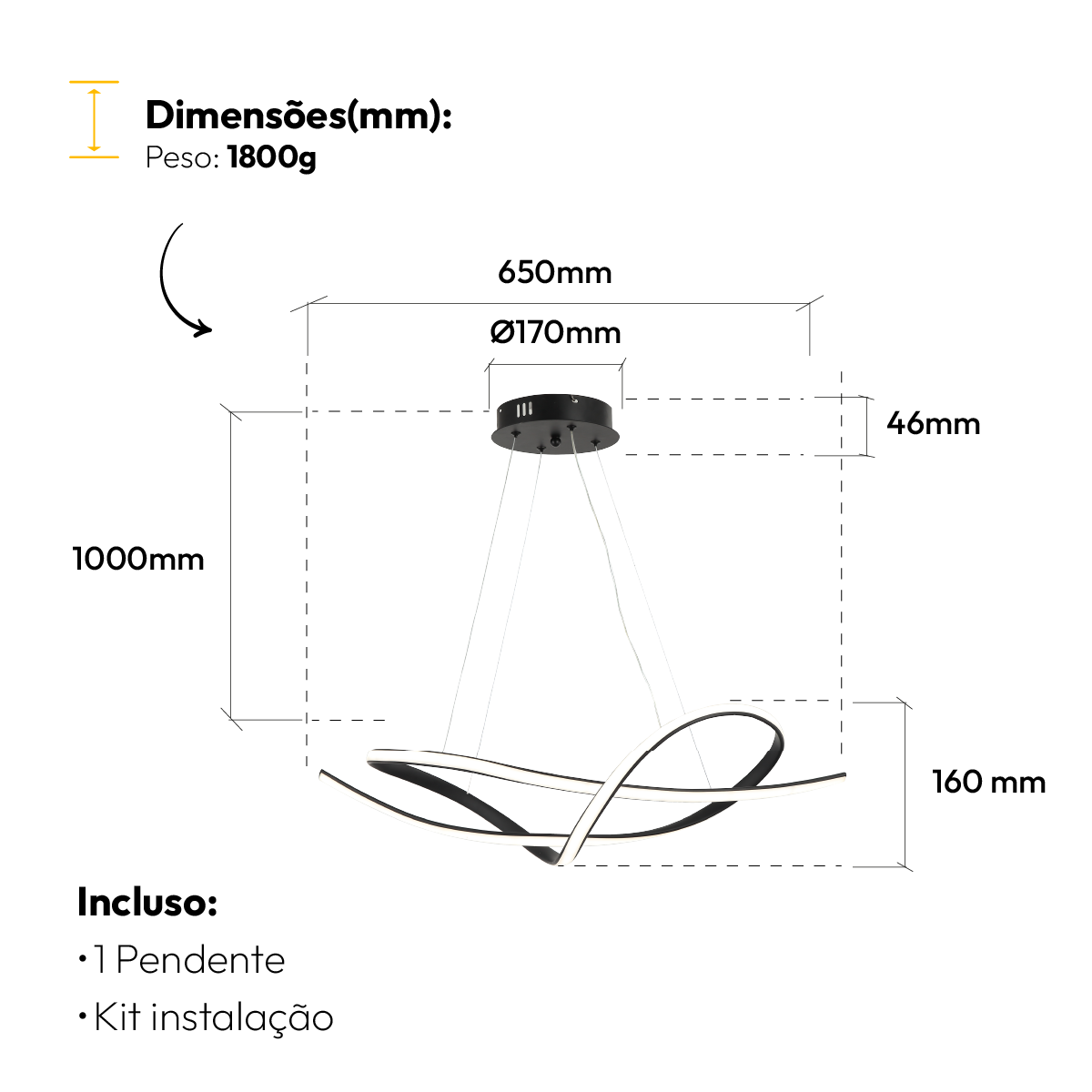 Lustre Luminária Pendente Led Iris 36W Preto Alut
