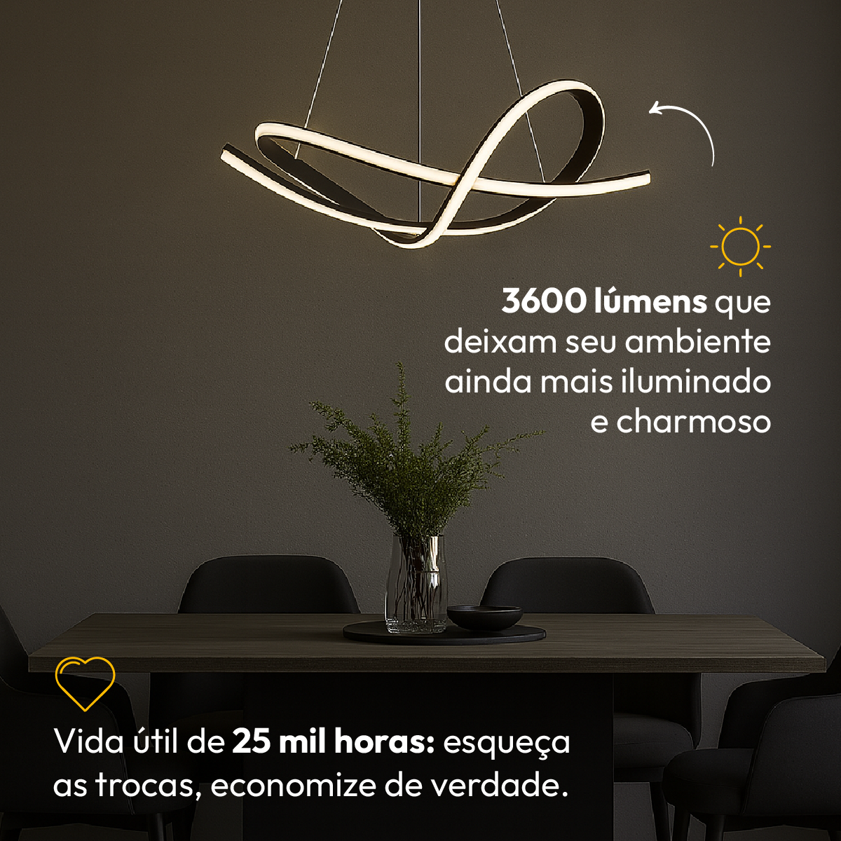 Lustre Luminária Pendente Led Iris 36W Preto Alut