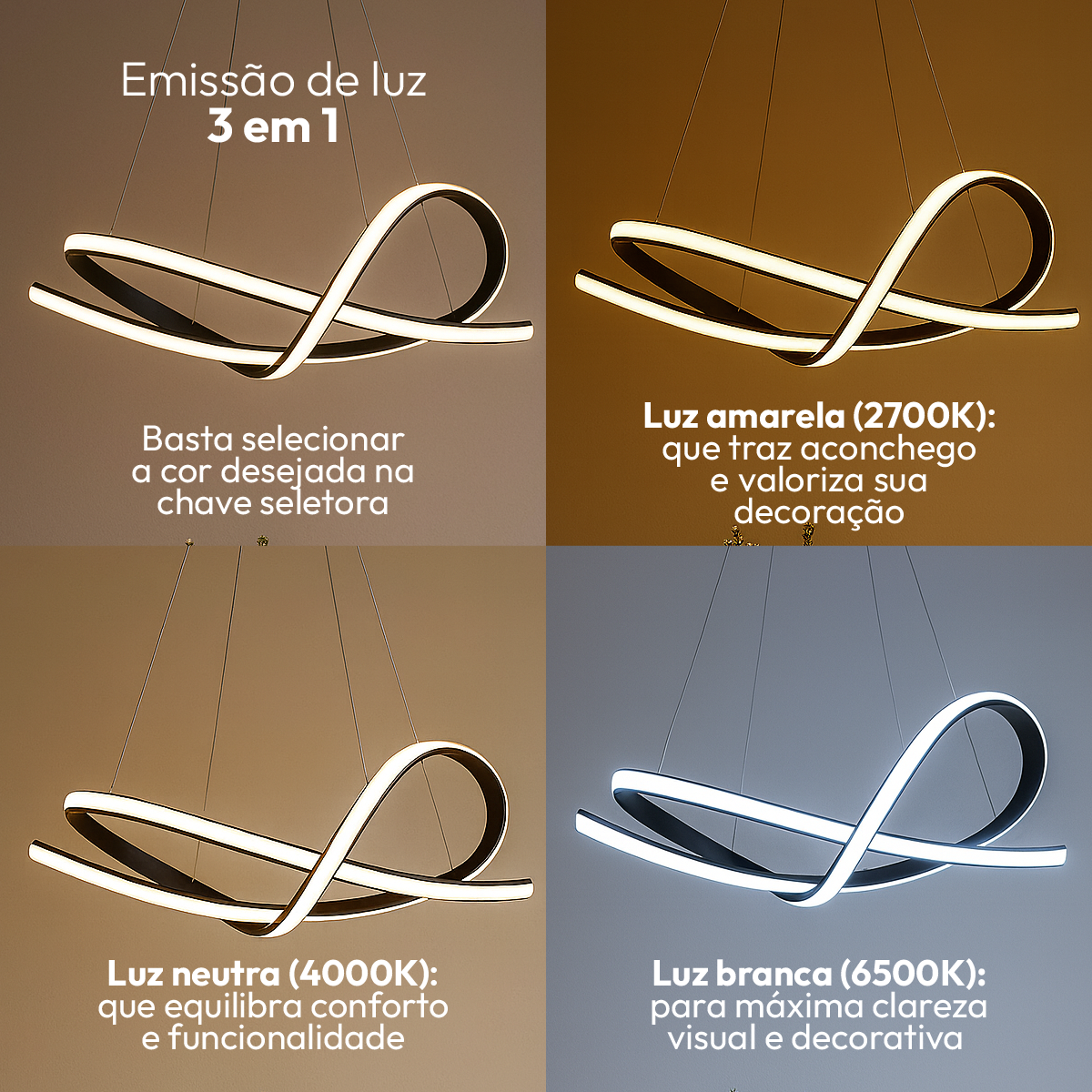 Lustre Luminária Pendente Led Iris 36W Preto Alut
