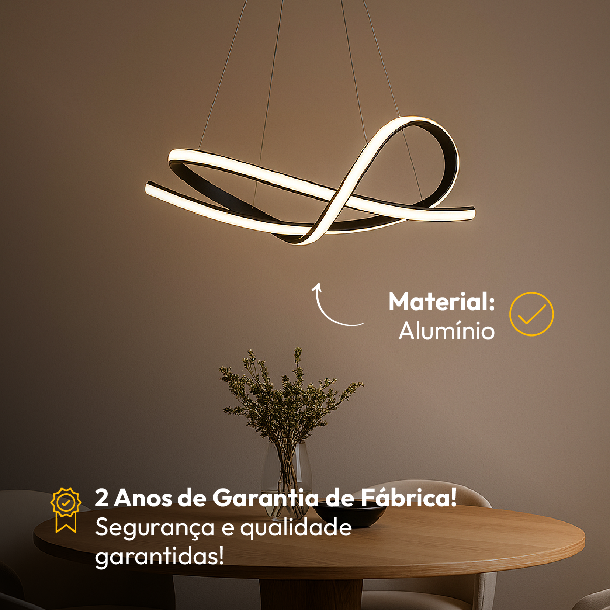 Lustre Luminária Pendente Led Iris 36W Preto Alut