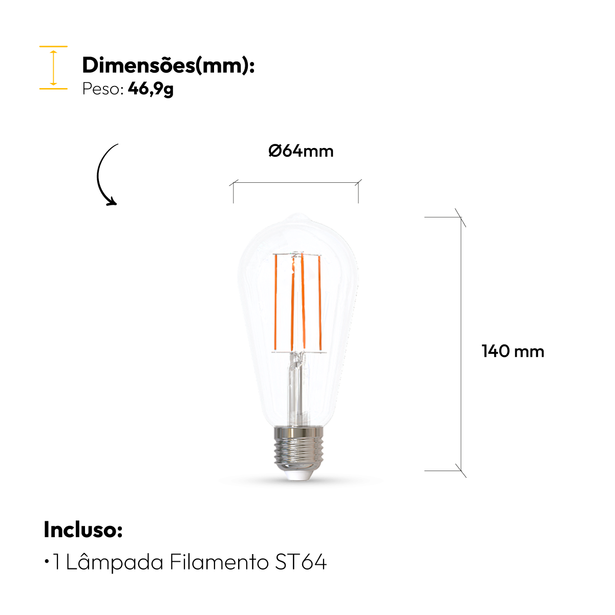 Lâmpada Led Filamento St64 9w 6500k E27 Bivolt Alut