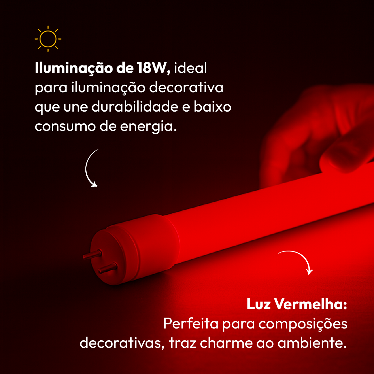 Lâmpada Led Tubular T8 18w Vermelha G13 Bivolt Branco Alut