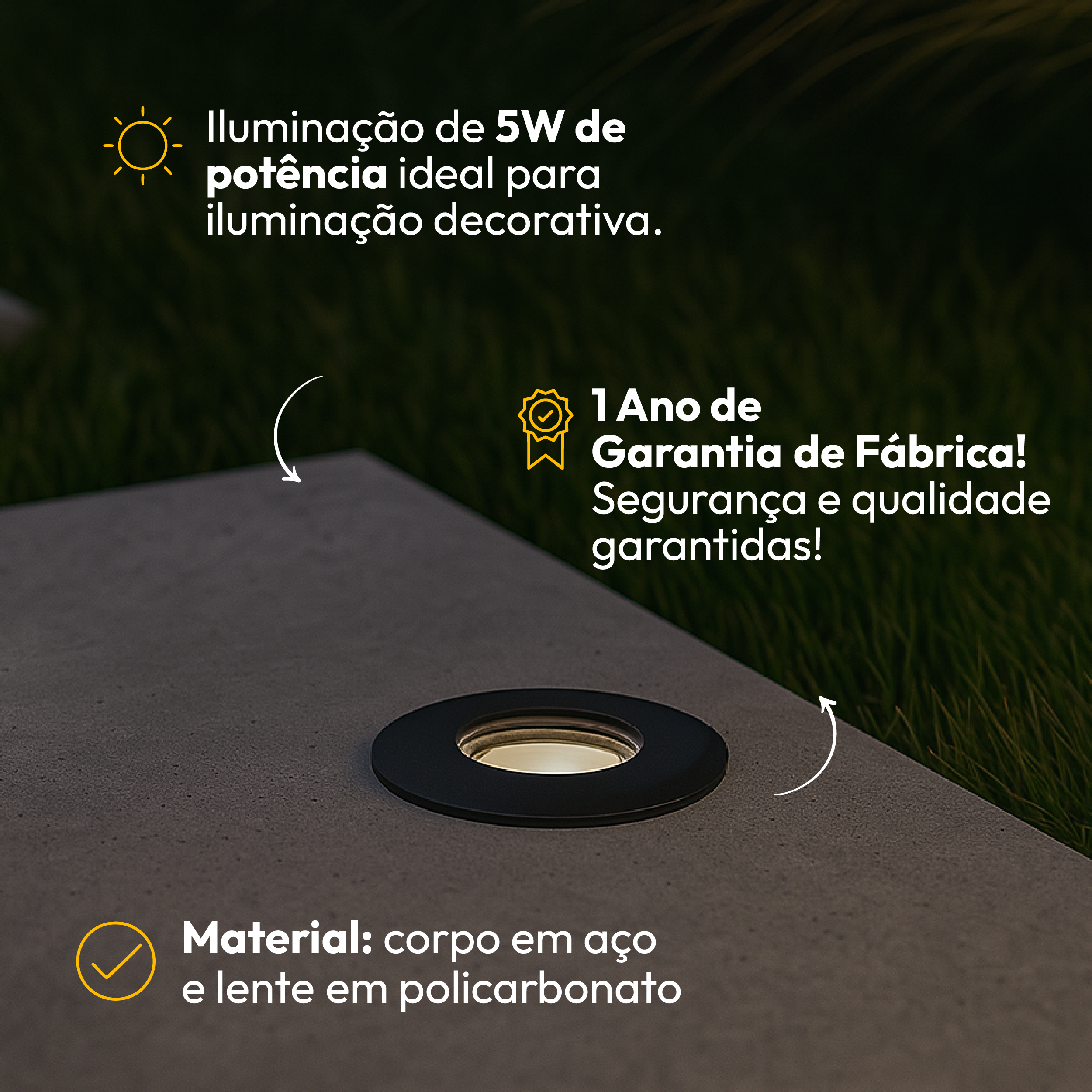 Luminária de Chão Led Solo Embutir 5w 3000k Branco Quente IP65 Bivolt Preto Fosco Alut