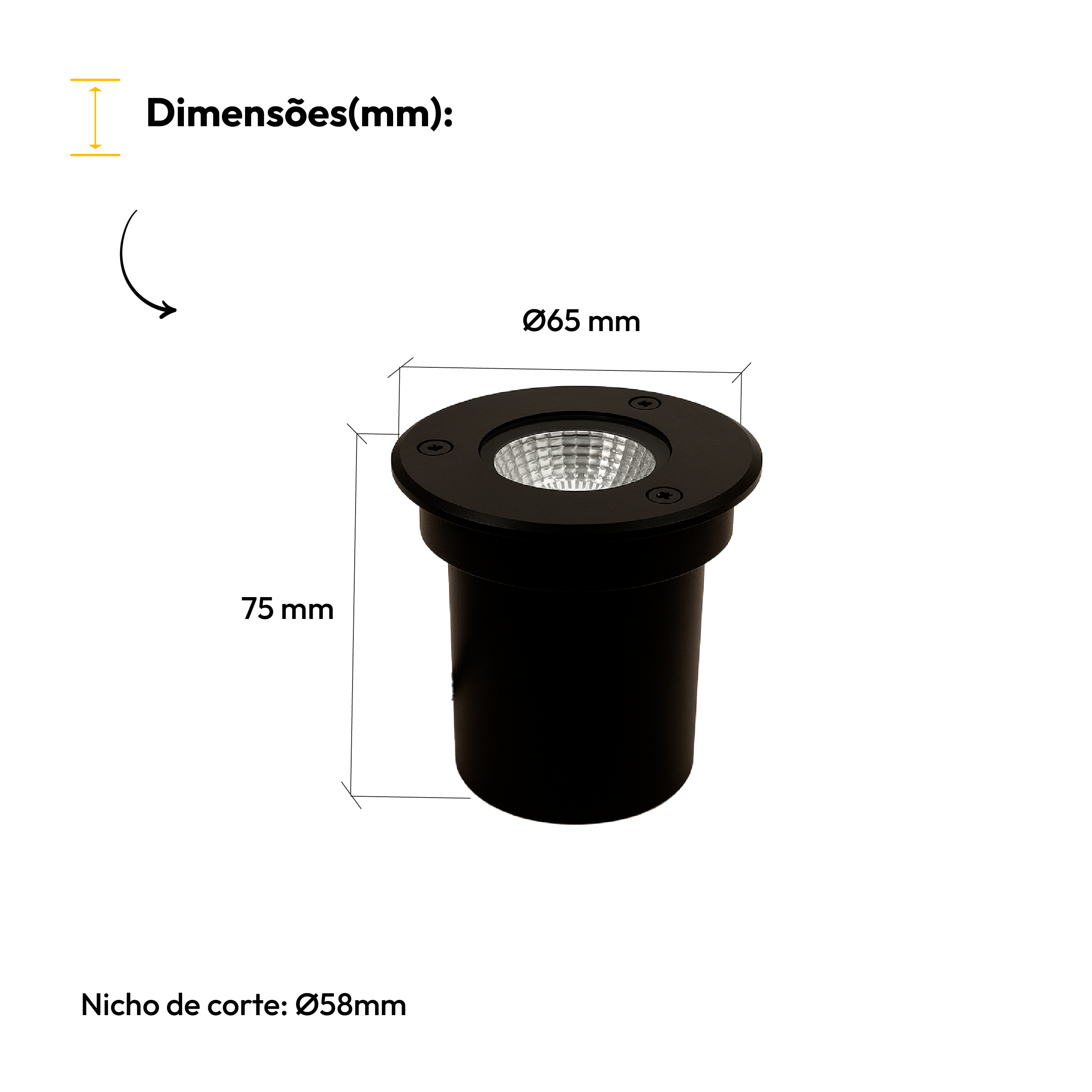 Luminária de Chão Led Solo Embutir 5w 3000k Branco Quente IP65 Bivolt Preto Fosco Alut