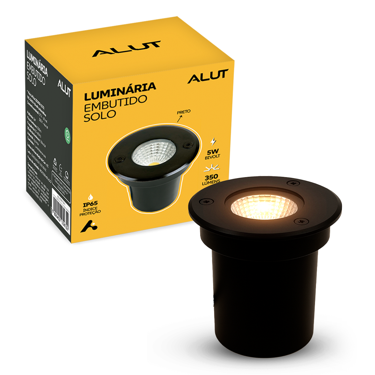 Luminária de Chão Led Solo Embutir 5w 3000k Branco Quente IP65 Bivolt Preto Fosco Alut
