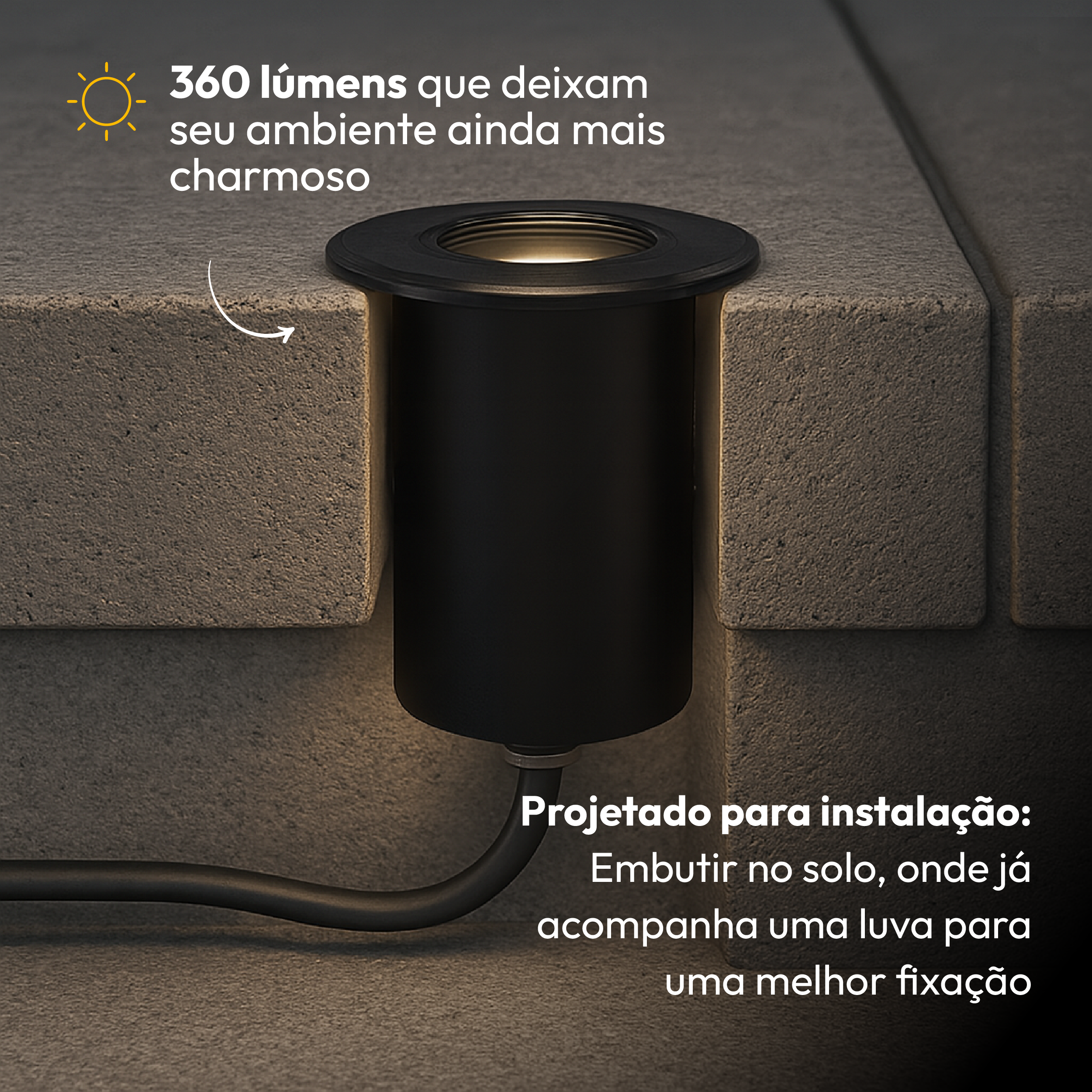 Luminária de Chão Led Solo Embutir 5w 3000k Branco Quente IP65 Bivolt Preto Fosco Alut