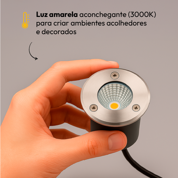 Luminária de Chão Led Solo Embutir 5w 3000k Branco Quente IP65 Bivolt Escovado Alut