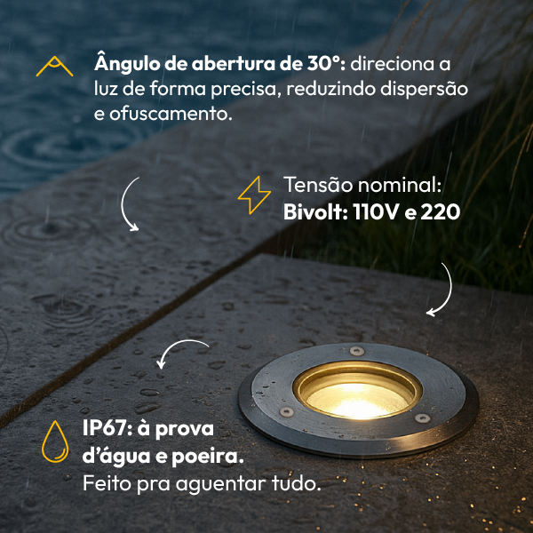Luminária de Chão Led Solo Embutir 5w 3000k Branco Quente IP65 Bivolt Escovado Alut