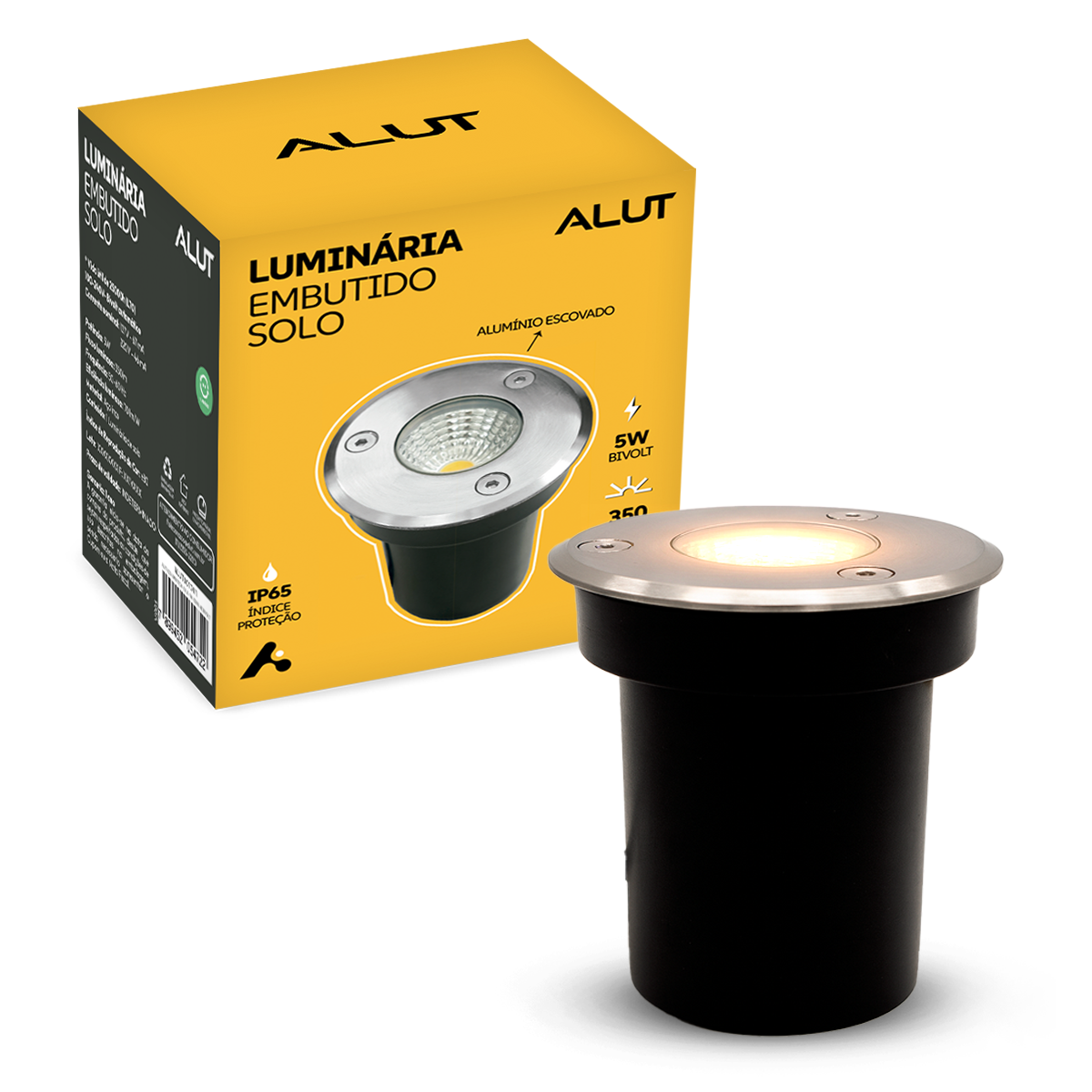 Luminária de Chão Led Solo Embutir 5w 3000k Branco Quente IP65 Bivolt Escovado Alut