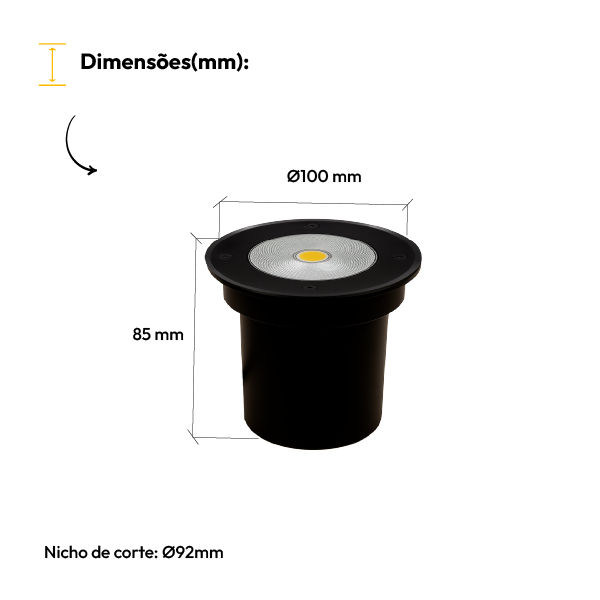 Luminária de Chão Led Solo Embutir 10w 3000k Branco Quente IP65 Bivolt Preto Fosco Alut