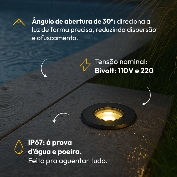 Luminária de Chão Led Solo Embutir 10w 3000k Branco Quente IP65 Bivolt Preto Fosco Alut