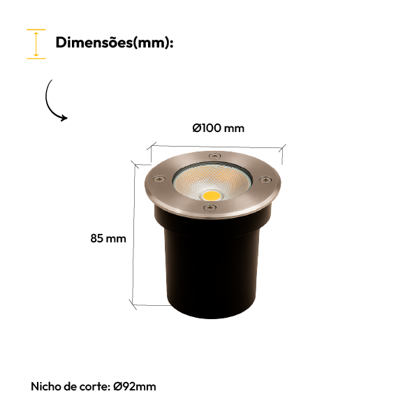 Luminária de Chão Led Solo Embutir 10w 3000k Branco Quente IP65 Bivolt Aço Escovado Alut