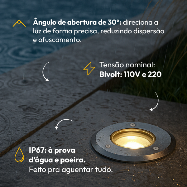 Luminária de Chão Led Solo Embutir 10w 3000k Branco Quente IP65 Bivolt Aço Escovado Alut