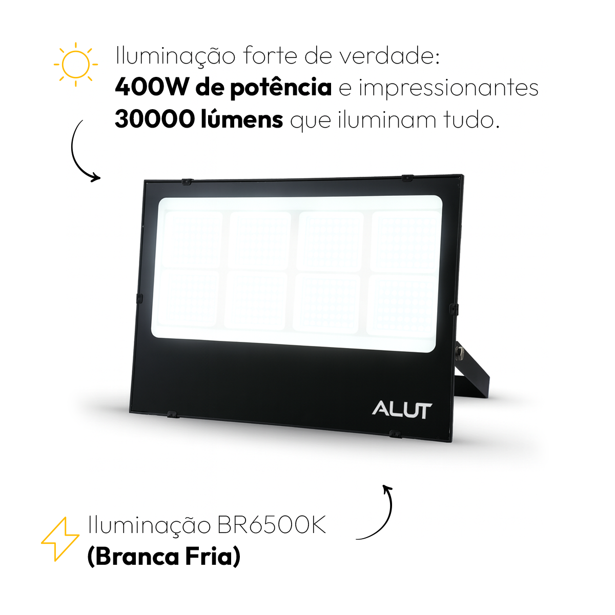 Refletor Led Slim 400w Branco Frio 6500k Branco Frio Bivolt IP65 Alut