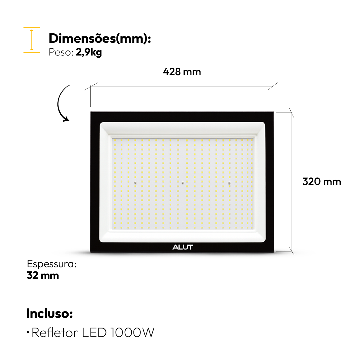 Refletor Led Slim 1000w Branco Frio 6500k Bivolt IP 65 Alut