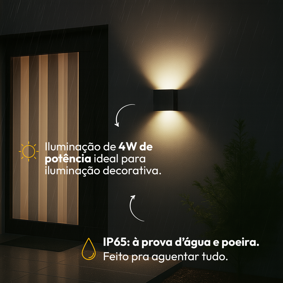 Arandela Duplo Facho Led Aura 4w 3000k Branco Quente Ip65 Preto Alut