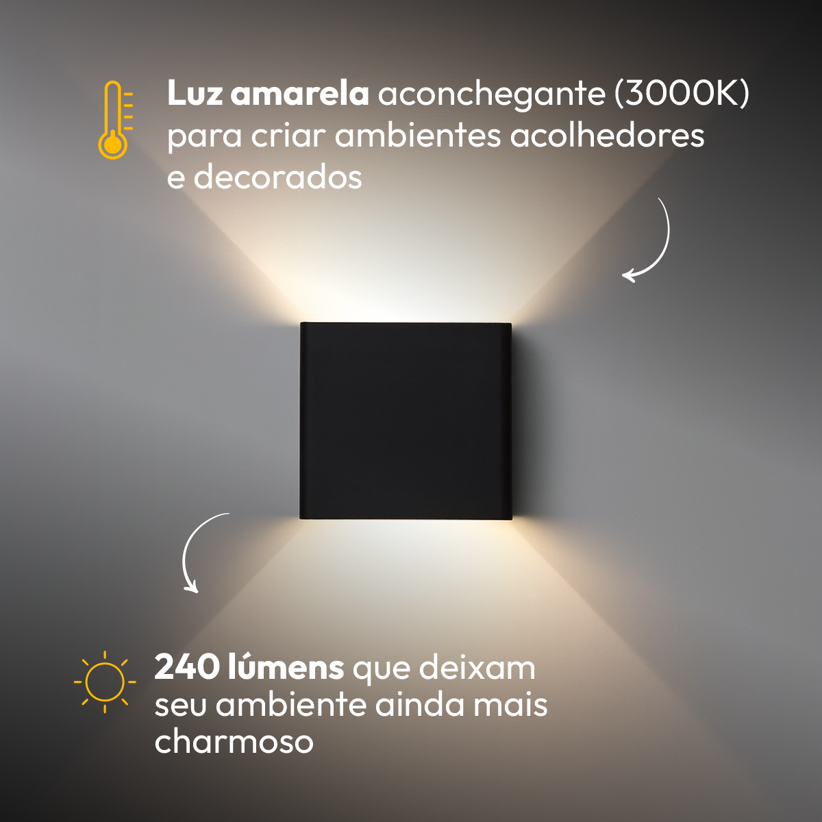 Arandela Duplo Facho Led Aura 4w 3000k Branco Quente Ip65 Preto Alut