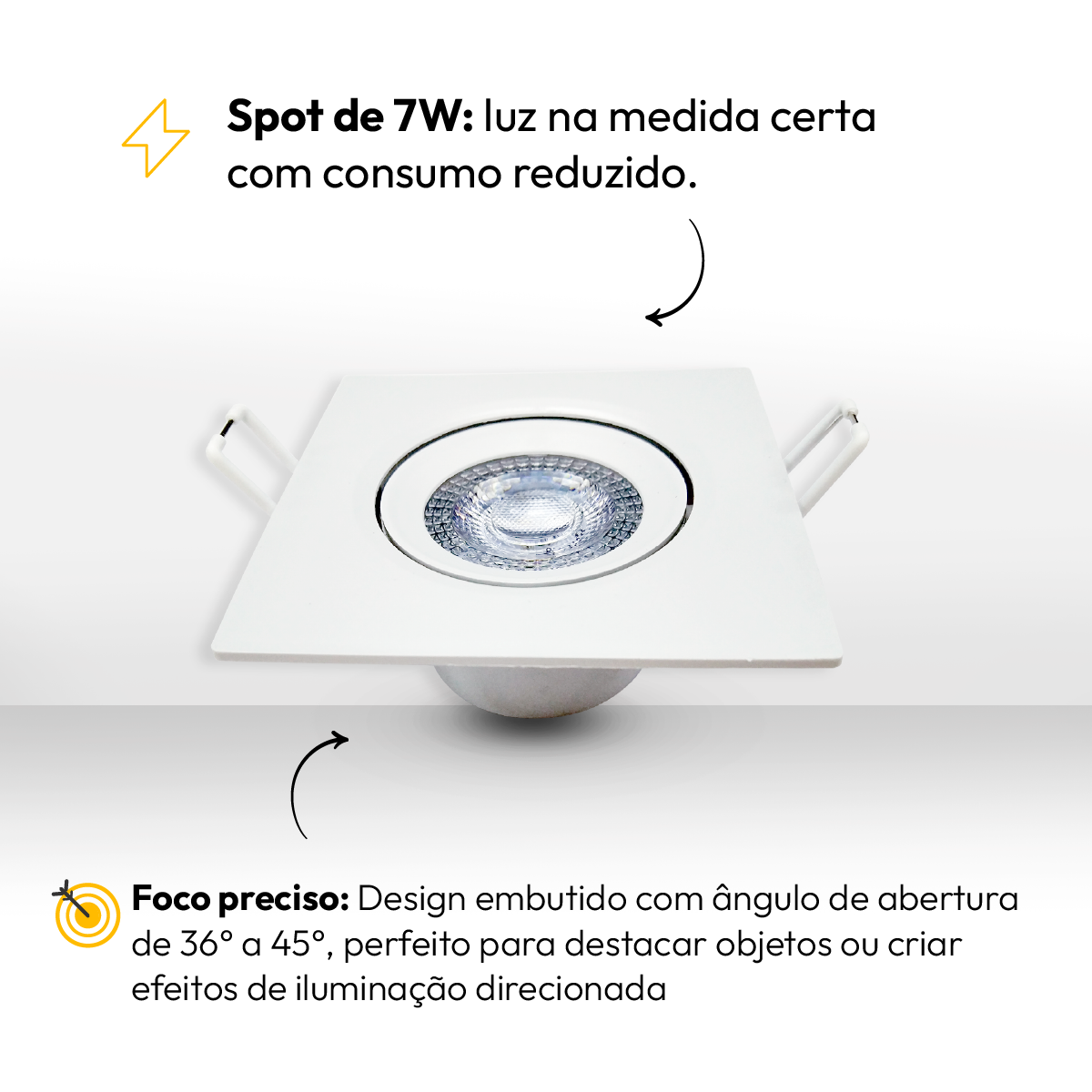 Kit 10 Spot Led Embutir 7w 6500k Branco Frio Bivolt Quadrado Branco Alut - ALUT