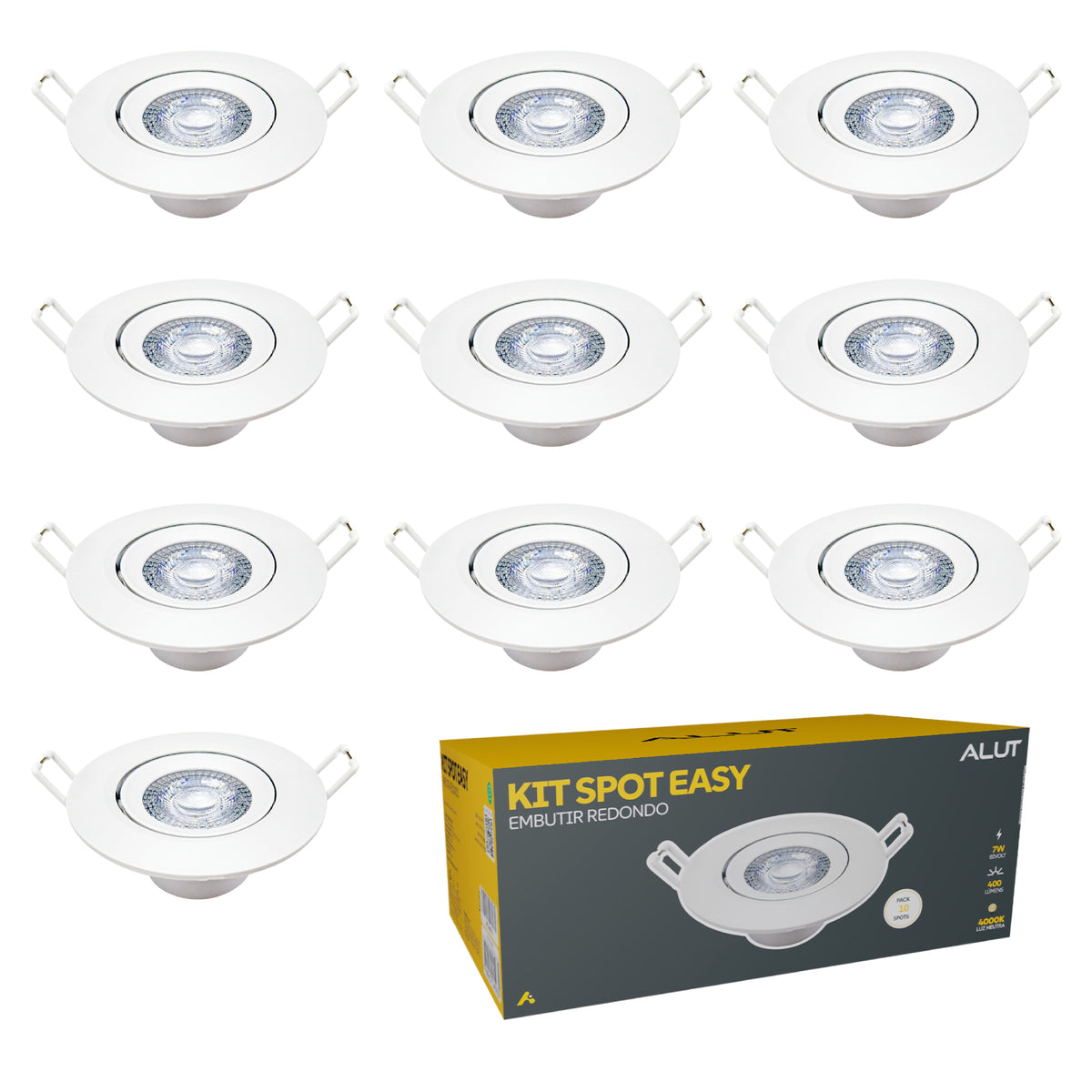 Kit 10 Spot Led Embutir 7w 6500k Branco Frio Bivolt Redondo Branco Alut - ALUT