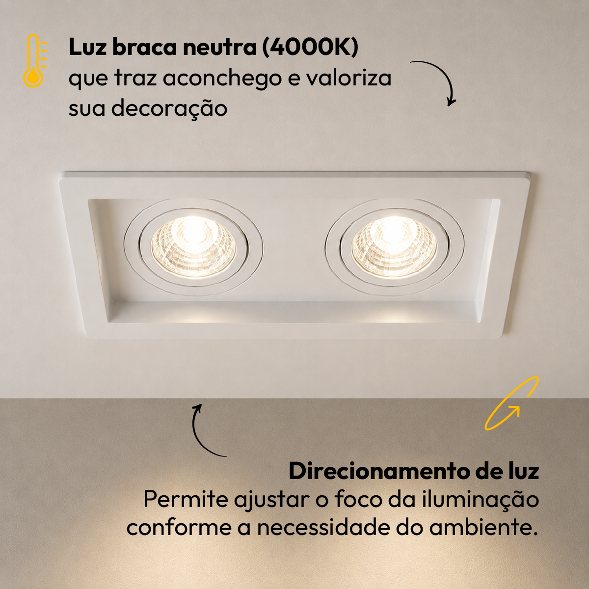 Kit 10 Spot Recuado Duplo + Lâmpada Led Dicróica MR16 4,8w 4000k Branco Neutro GU10 Branco Alut - ALUT
