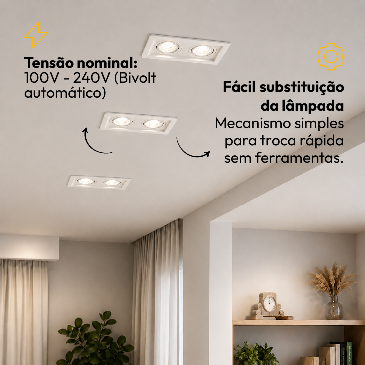 Kit 10 Spot Recuado Duplo + Lâmpada Led Dicróica MR16 4,8w 4000k Branco Neutro GU10 Branco Alut - ALUT