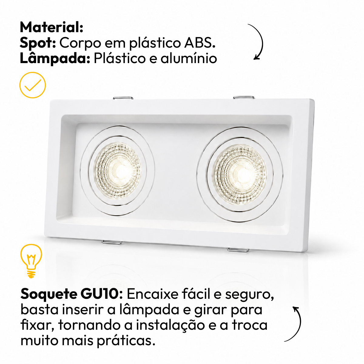 Kit 10 Spot Recuado Duplo + Lâmpada Led Dicróica MR16 4,8w 4000k Branco Neutro GU10 Branco Alut - ALUT