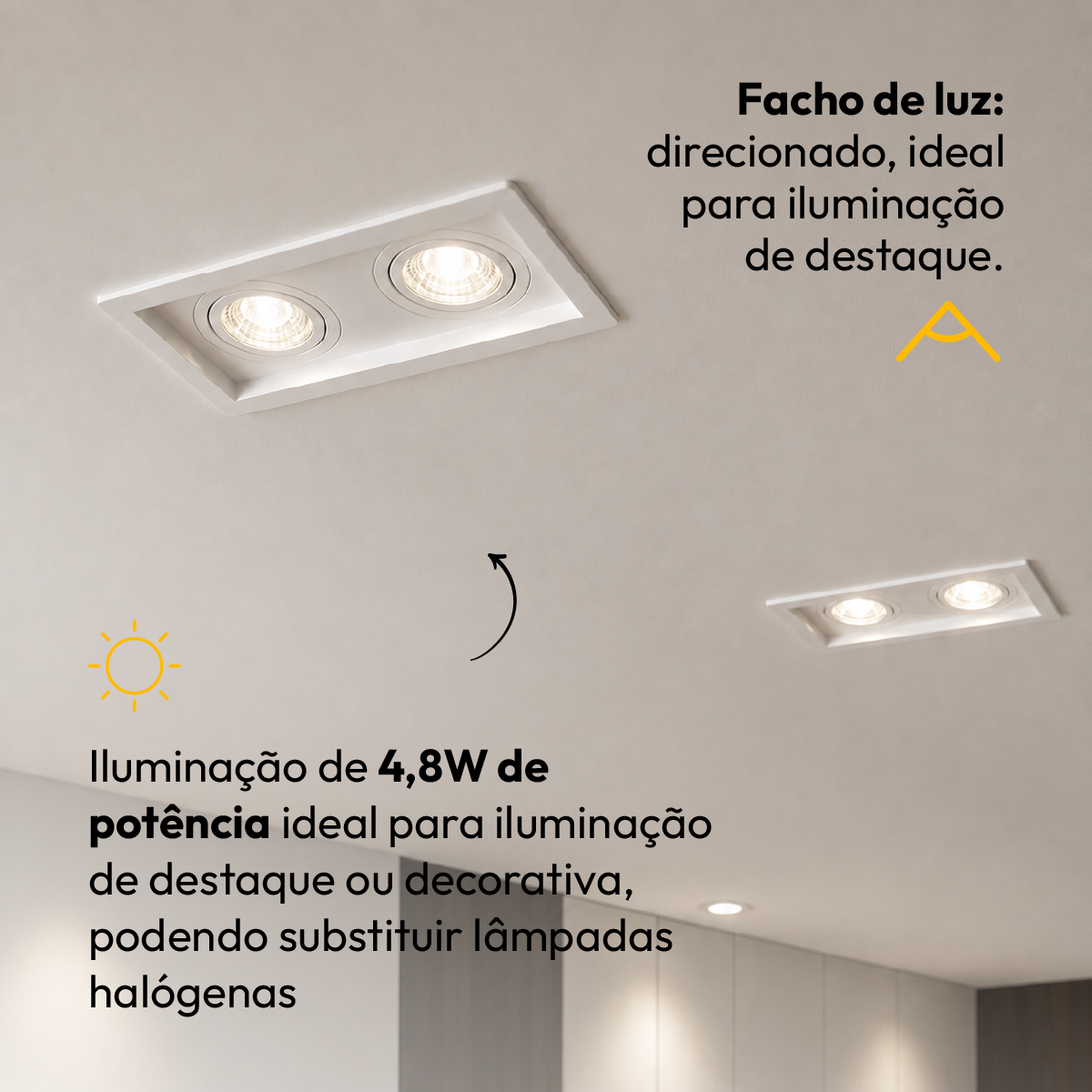 Kit 10 Spot Recuado Duplo + Lâmpada Led Dicróica MR16 4,8w 4000k Branco Neutro GU10 Branco Alut - ALUT