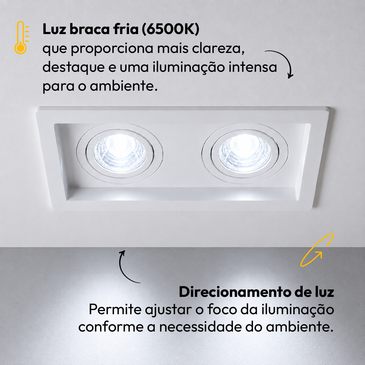 Kit 10 Spot Recuado Duplo + Lampada Led Dicróica MR16 4,8w 6500k Branco Frio GU10 Branco Cod: ALUT-KC-00021 Alut - ALUT