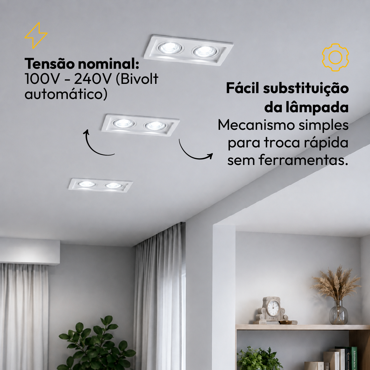 Kit 10 Spot Recuado Duplo + Lampada Led Dicróica MR16 4,8w 6500k Branco Frio GU10 Branco Cod: ALUT-KC-00021 Alut - ALUT