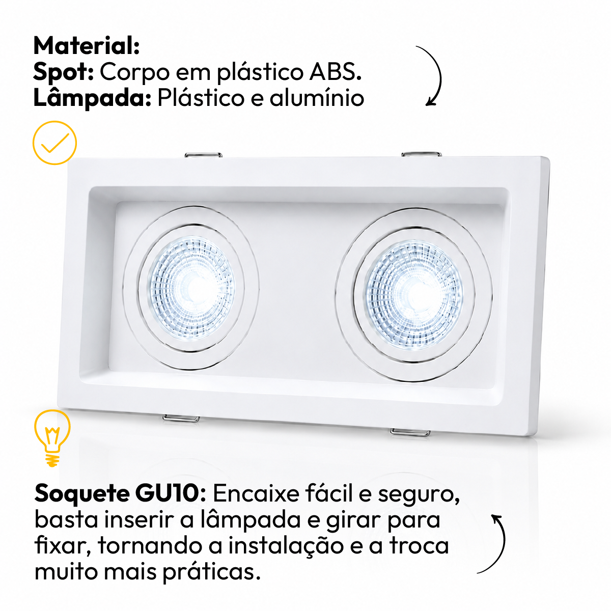 Kit 10 Spot Recuado Duplo + Lampada Led Dicróica MR16 4,8w 6500k Branco Frio GU10 Branco Cod: ALUT-KC-00021 Alut - ALUT
