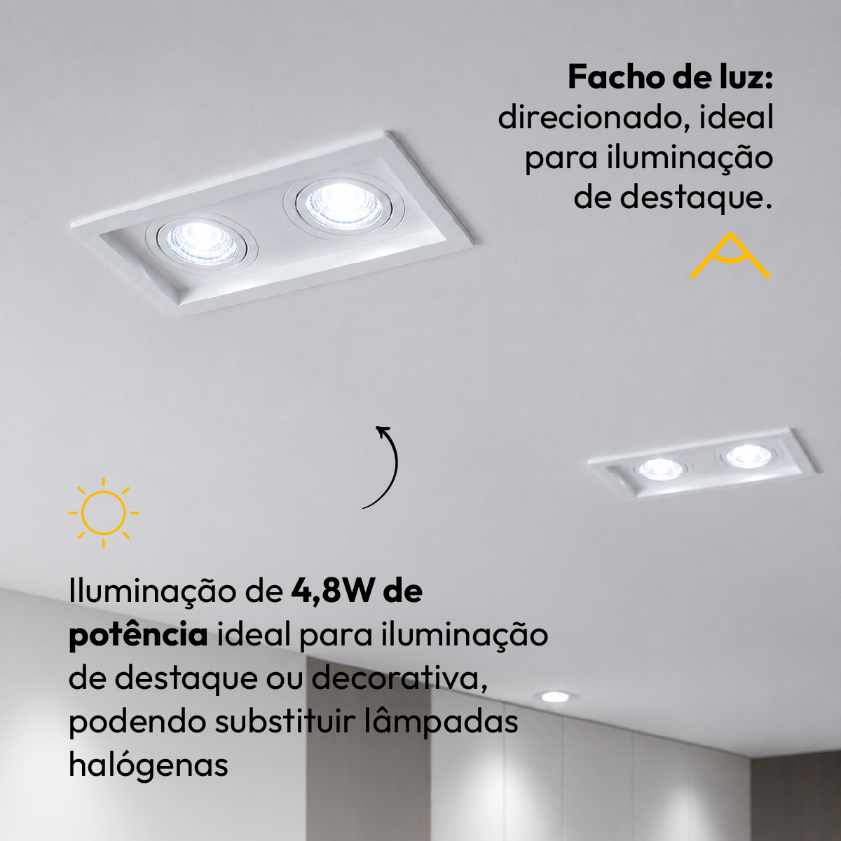 Kit 10 Spot Recuado Duplo + Lampada Led Dicróica MR16 4,8w 6500k Branco Frio GU10 Branco Cod: ALUT-KC-00021 Alut - ALUT