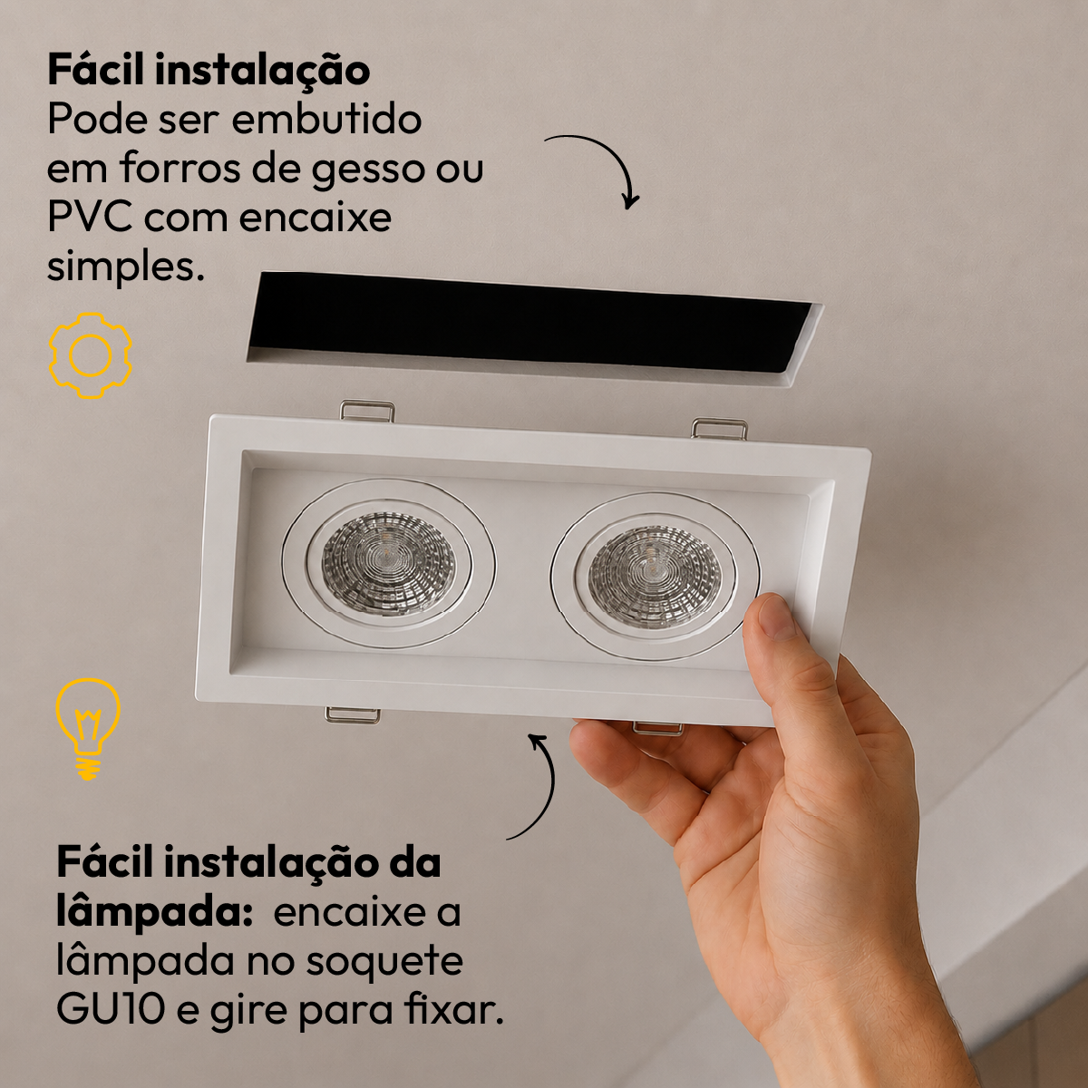 Kit 10 Spot Recuado Duplo + Lampada Led Dicróica MR16 4,8w 6500k Branco Frio GU10 Branco Cod: ALUT-KC-00021 Alut - ALUT