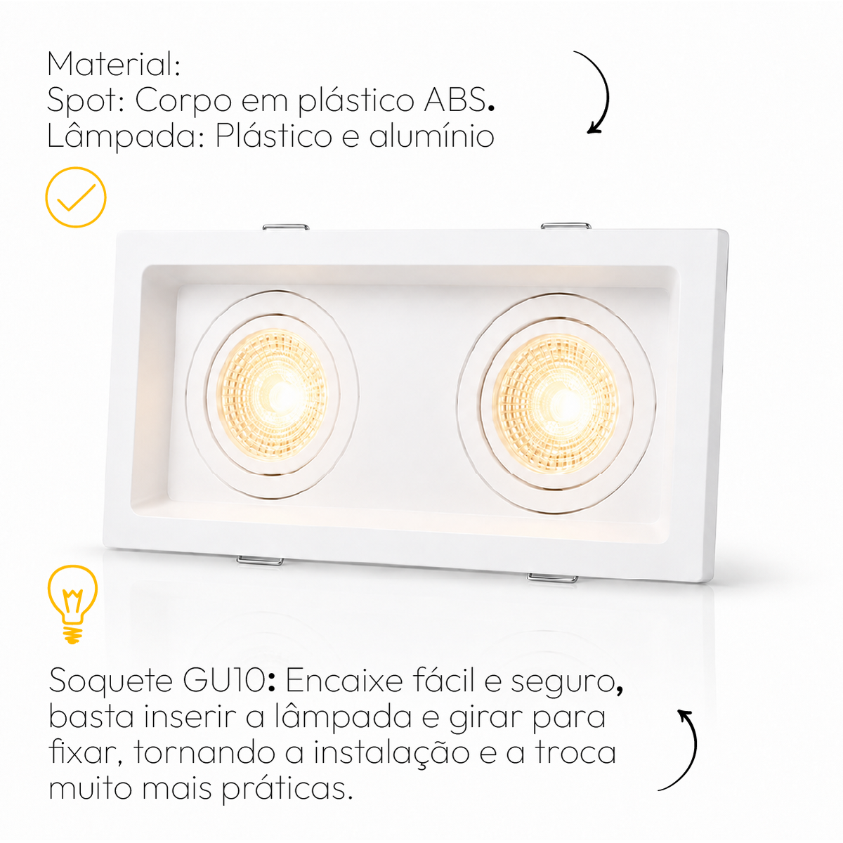 Kit 10 Spot Recuado Duplo + Lampada Led Par20 7w 3000k Branco Quente E27 Branco Alut - ALUT