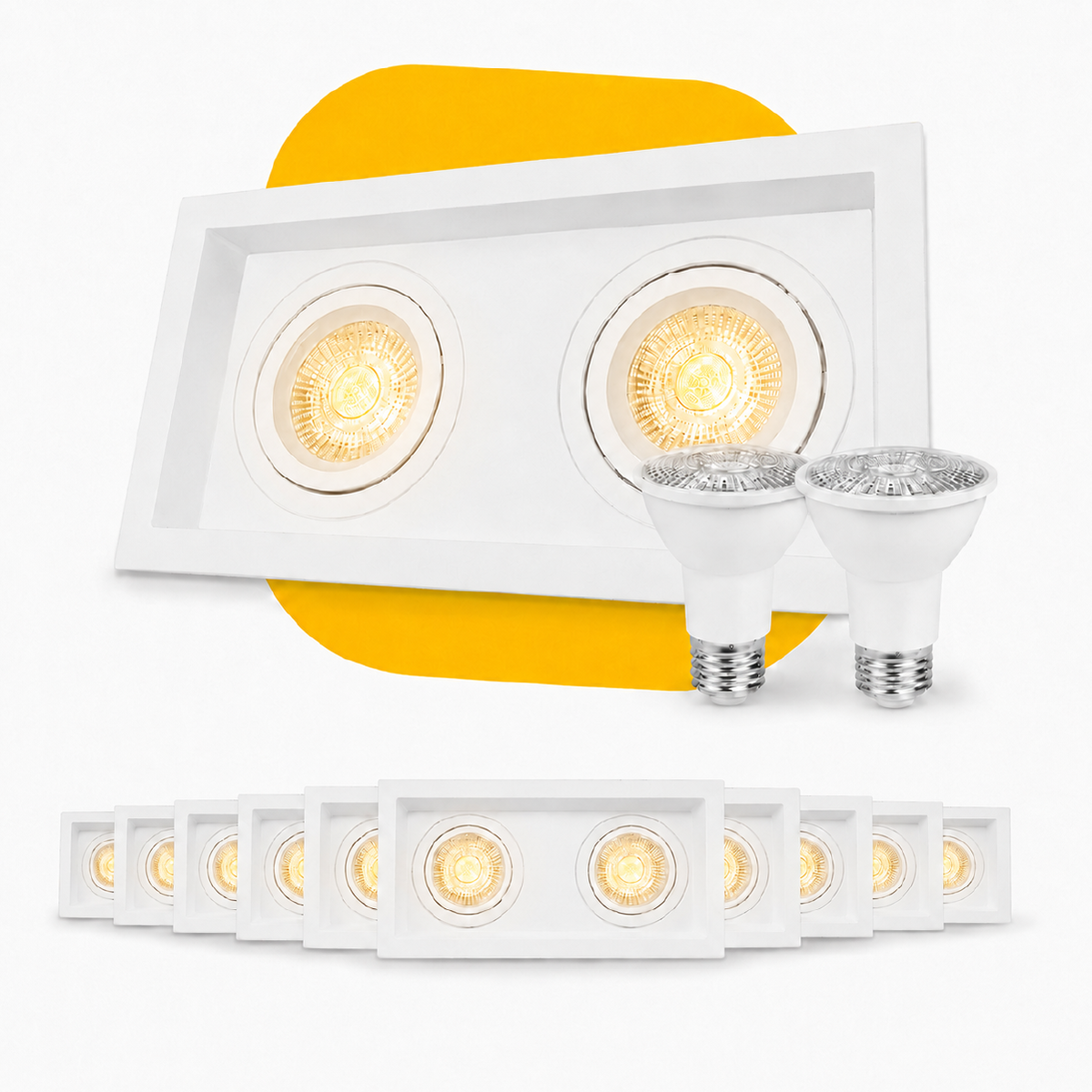 Kit 10 Spot Recuado Duplo + Lampada Led Par20 7w 3000k Branco Quente E27 Branco Alut - ALUT