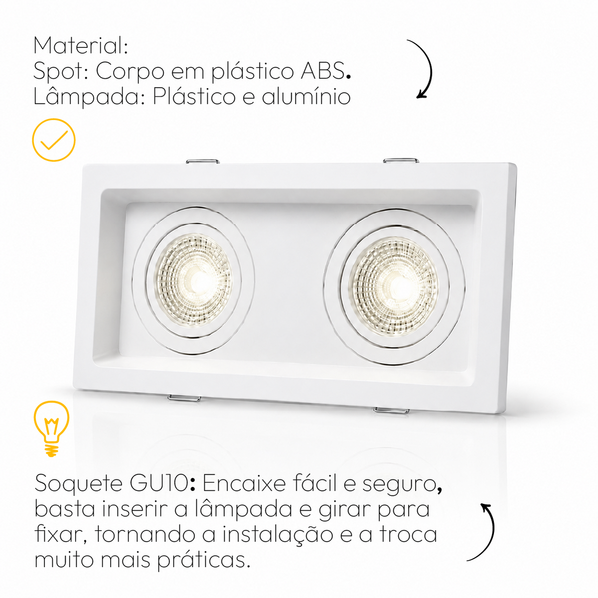 Kit 10 Spot Recuado Duplo + Lampada Led Par20 7w 4000k Branco Neutro E27 Branco Alut - ALUT