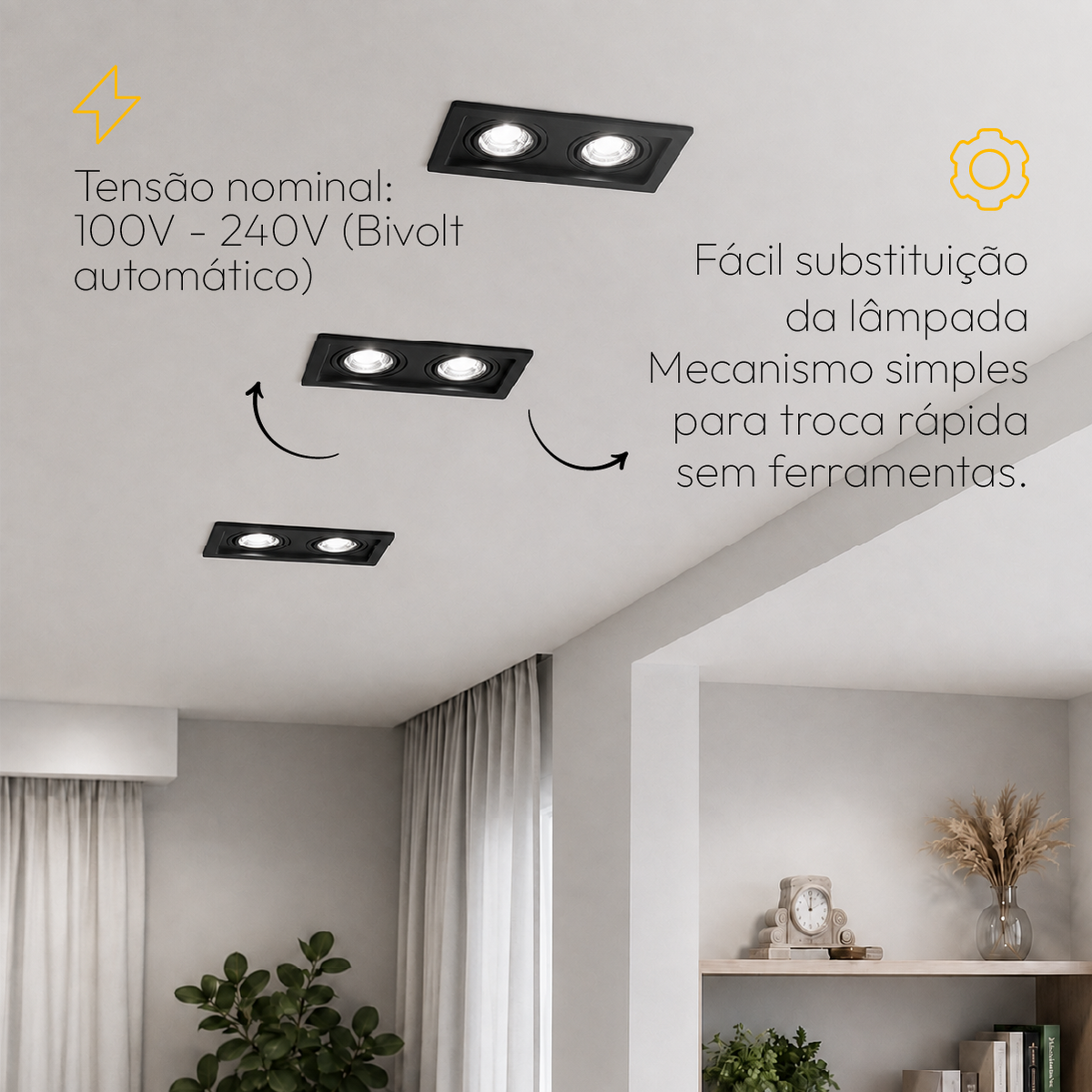 Kit 10 Spot Recuado Duplo + Lampada Led Par20 7w 4000k Branco Neutro E27 Preto Alut - ALUT