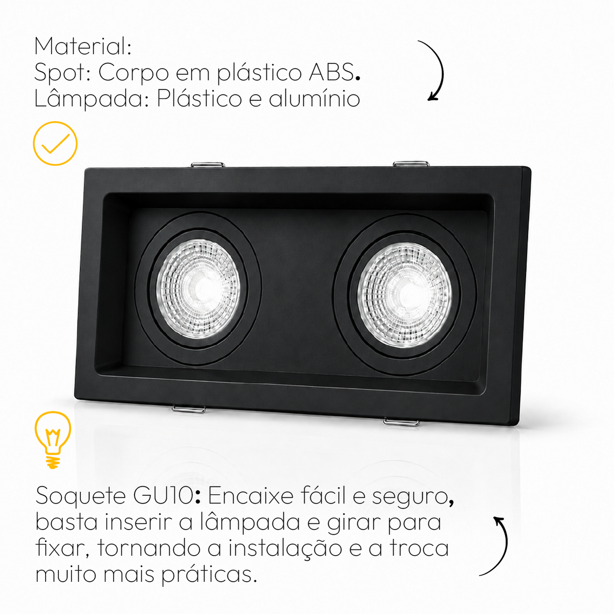 Kit 10 Spot Recuado Duplo + Lampada Led Par20 7w 4000k Branco Neutro E27 Preto Alut - ALUT