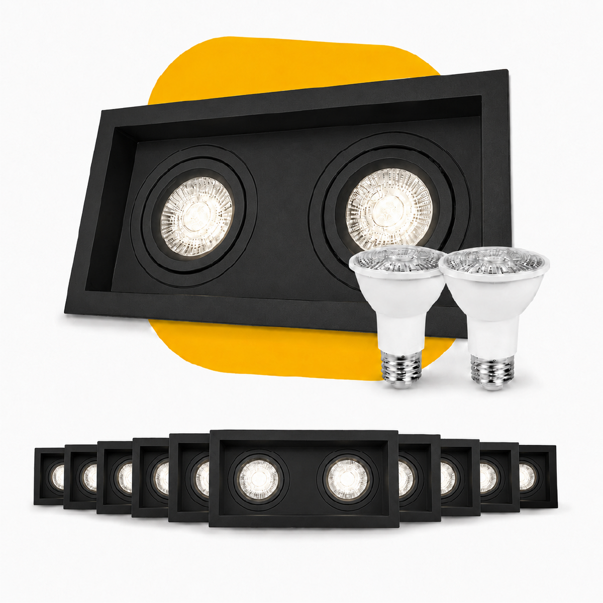 Kit 10 Spot Recuado Duplo + Lampada Led Par20 7w 4000k Branco Neutro E27 Preto Alut - ALUT