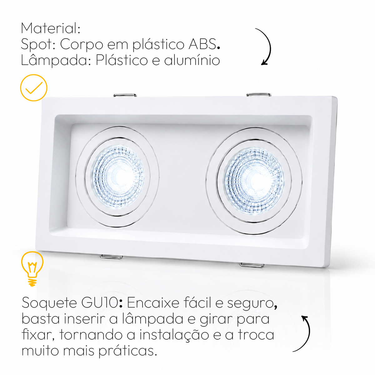 Kit 10 Spot Recuado Duplo + Lampada Led Par20 7w 6500k Branco Frio E27 Branco Alut - ALUT