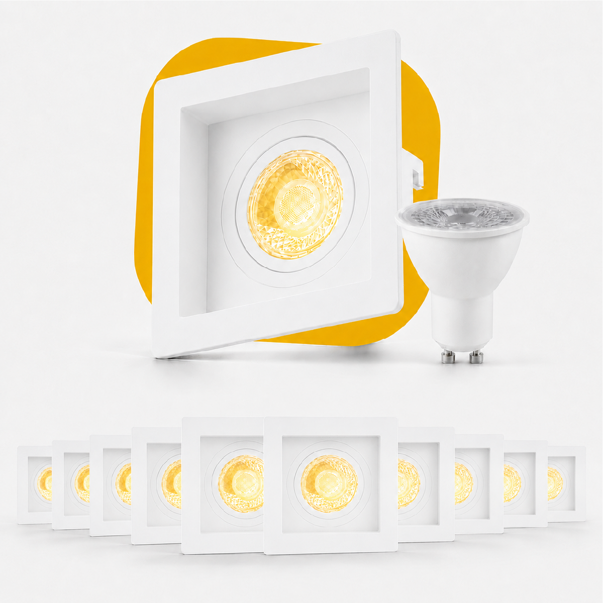 Kit 10 Spot Recuado Quadrado + Lampada Led Dicróica MR16 4,8w 3000k Branco Quente GU10 Branco Alut - ALUT