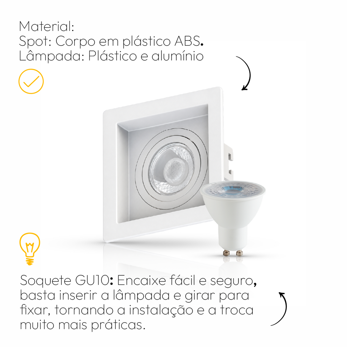 Kit 10 Spot Recuado Quadrado + Lampada Led Dicróica MR16 4,8w 4000k Branco Neutro GU10 Branco Alut - ALUT