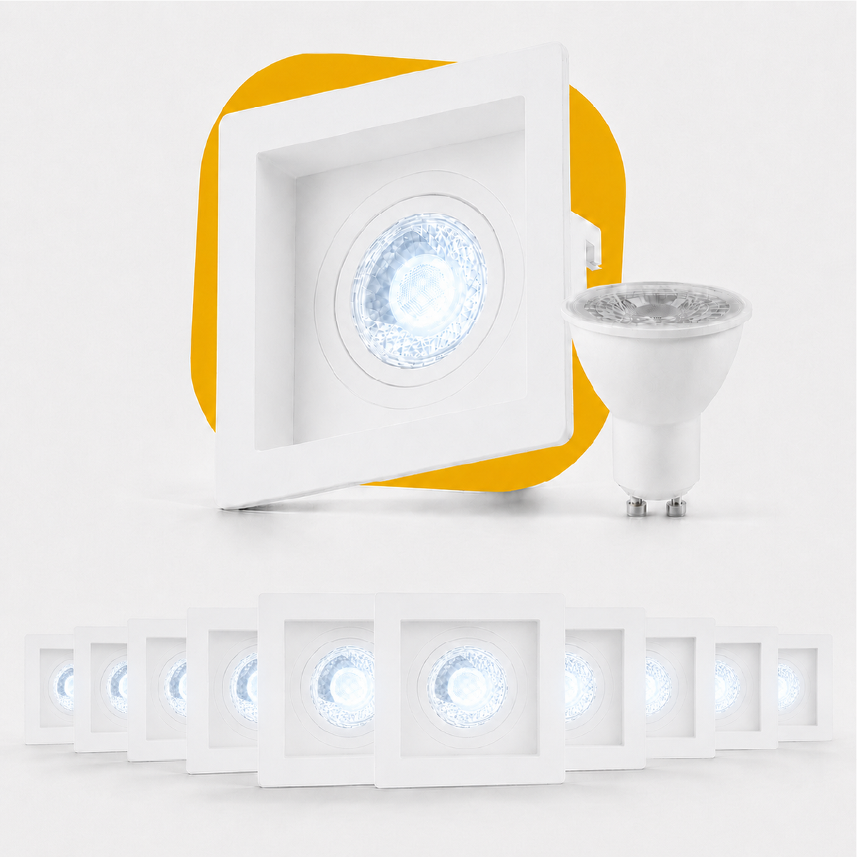 Kit 10 Spot Recuado Quadrado + Lampada Led Dicróica MR16 4,8w 6500k Branco Frio GU10 Branco Cod: ALUT-KC-00017 Alut - ALUT