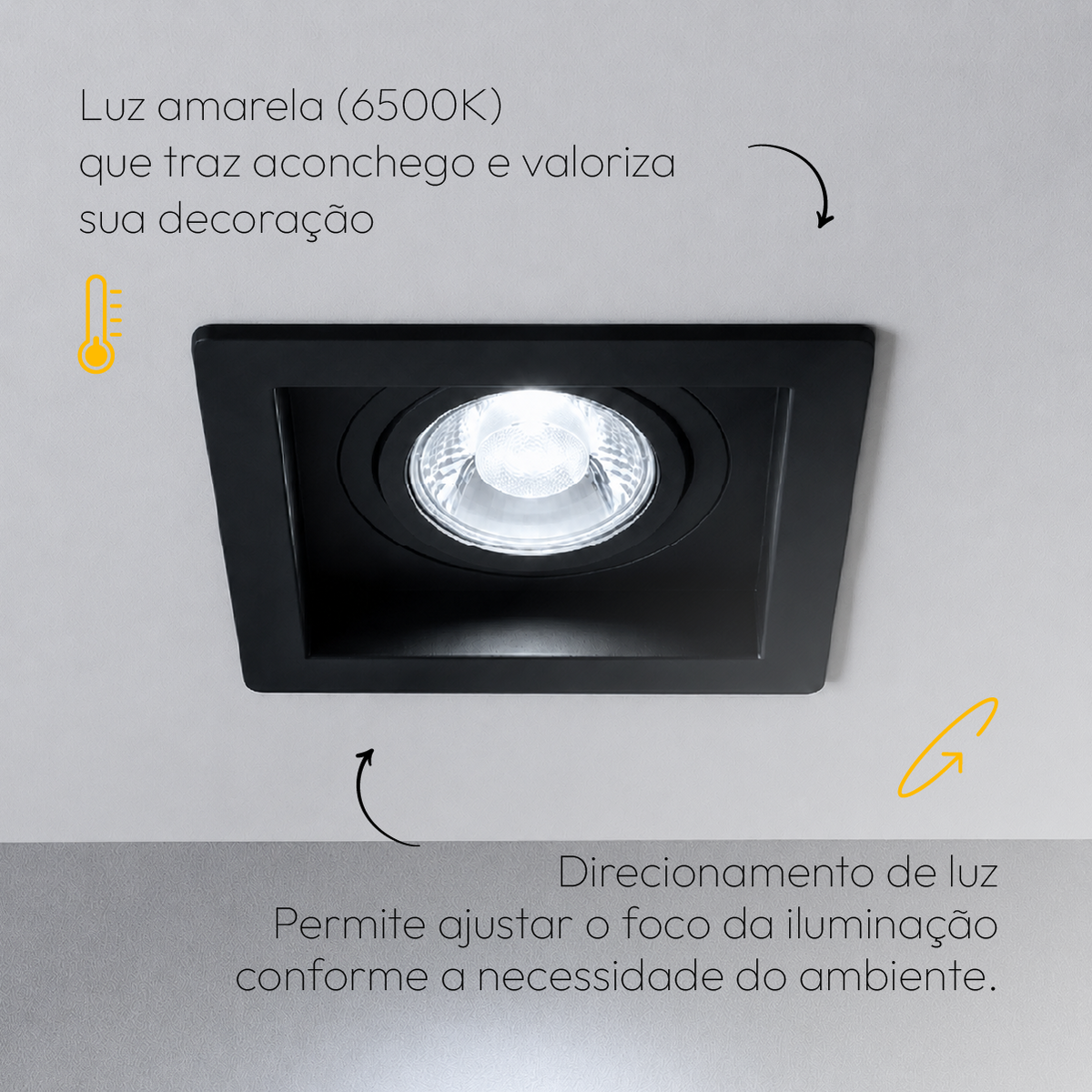 Kit 10 Spot Recuado Quadrado + Lâmpada Led Dicróica MR16 4,8w 6500k Branco Frio GU10 Preto Alut - ALUT