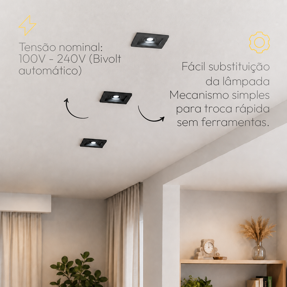 Kit 10 Spot Recuado Quadrado + Lâmpada Led Dicróica MR16 4,8w 6500k Branco Frio GU10 Preto Alut - ALUT