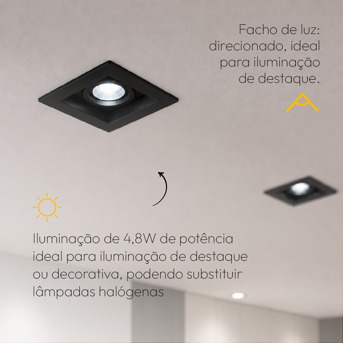 Kit 10 Spot Recuado Quadrado + Lâmpada Led Dicróica MR16 4,8w 6500k Branco Frio GU10 Preto Alut - ALUT