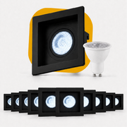 Kit 10 Spot Recuado Quadrado + Lâmpada Led Dicróica MR16 4,8w 6500k Branco Frio GU10 Preto Alut - ALUT